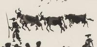 A pair of prints ( El Arrastre ; Los Cabestros retiran al Toro Manso ) from ' José Delgado: La Tauromaquia ', 1957