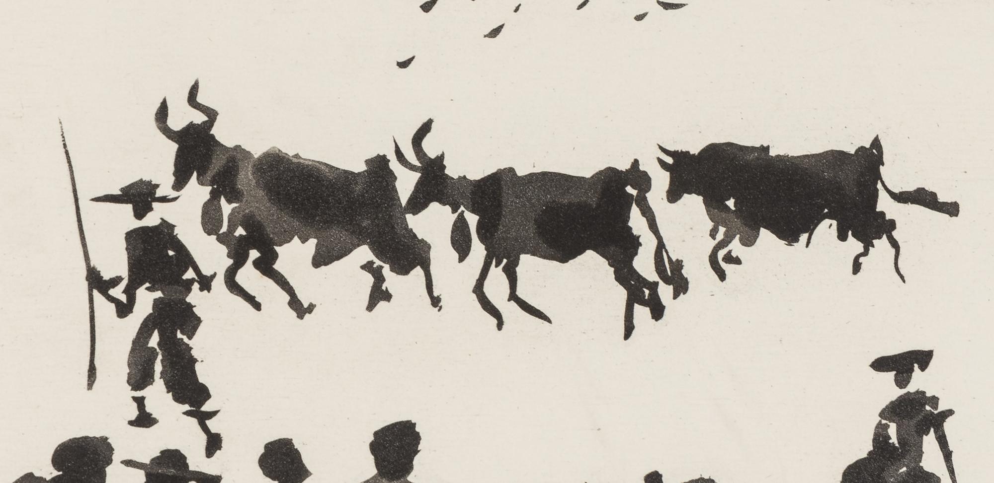 A pair of prints ( El Arrastre ; Los Cabestros retiran al Toro Manso ) from ' José Delgado: La Tauromaquia ', 1957