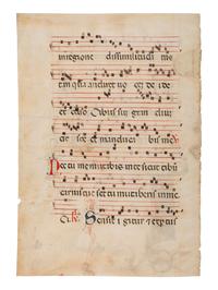 ANONYMOUS ITALIAN ARTIST A leaf from an Antiphonary, with an historiated initial ‘I’ of St. Augustine, in Latin, illuminated manuscript on parchment [Italy, Emilia-Romagna, c. 1300]