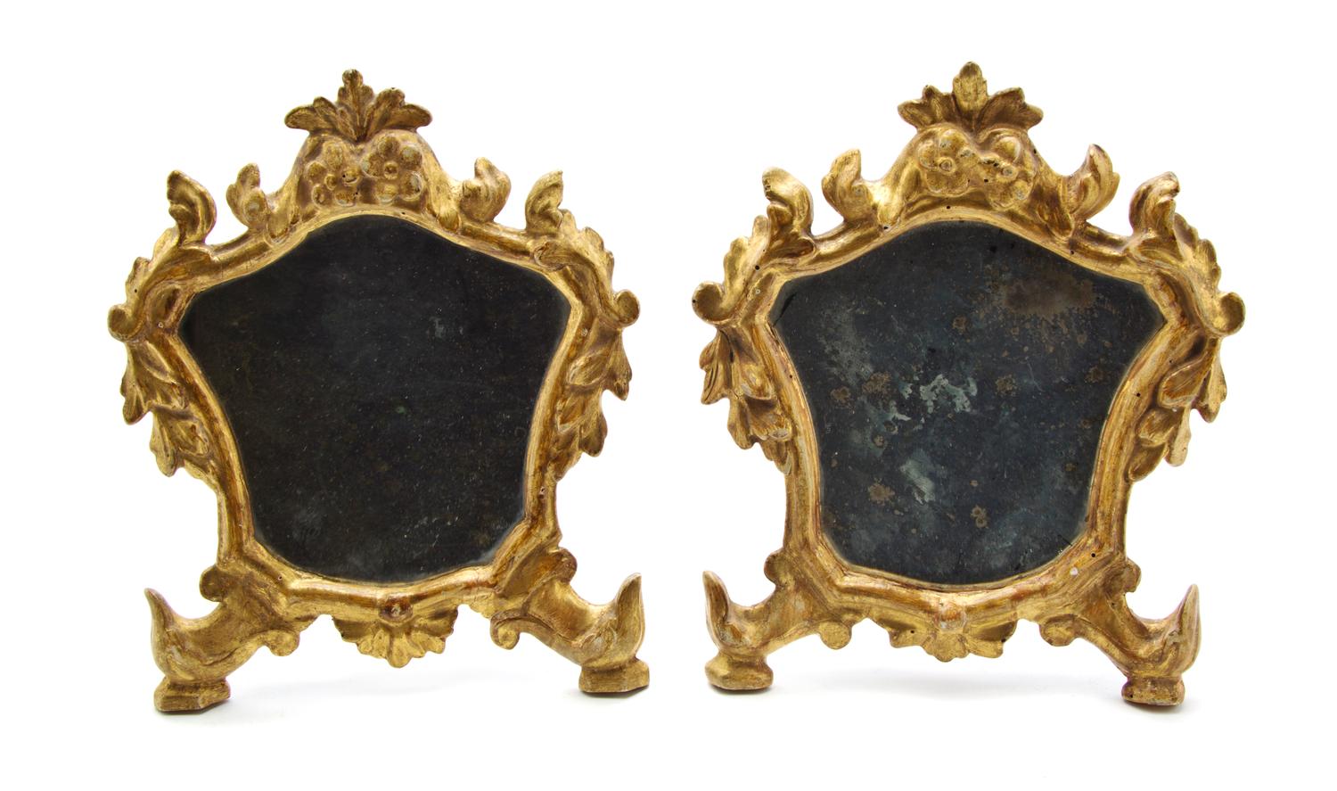 A Pair of Italian Baroque Style Giltwood Table Mirrors, Height 9 7/8 inches.