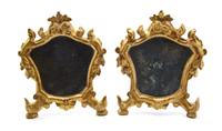A Pair of Italian Baroque Style Giltwood Table Mirrors, Height 9 7/8 inches.