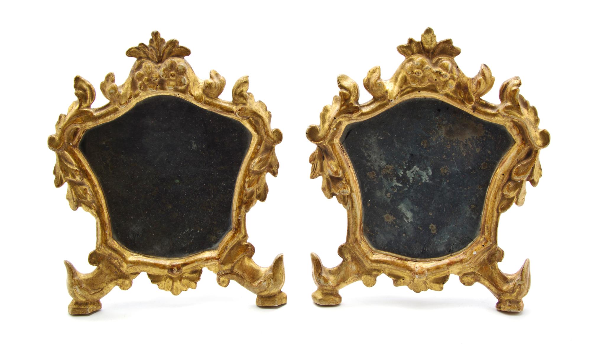 A Pair of Italian Baroque Style Giltwood Table Mirrors, Height 9 7/8 inches.