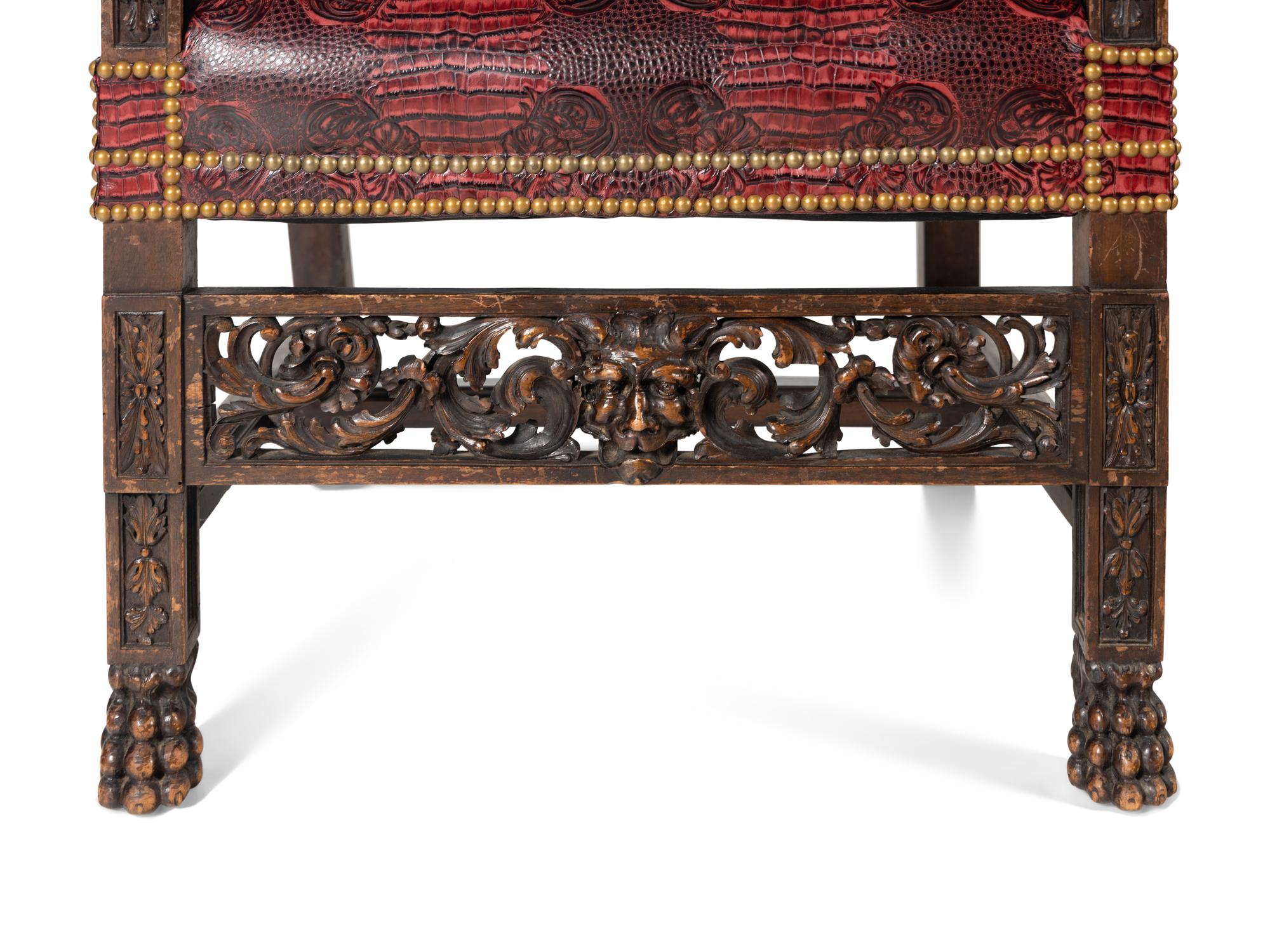 A Pair of Italian Renaissance Revival Carved Walnut Armchairs
