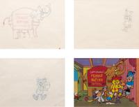 Cap'n Crunch TV Commercial Production Cel and 3 Animation Drawings.
