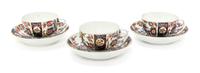 A Set of Three Worcester Porcelain Teacups and Saucers Diameter of saucer 5 inches. — DR. WALL PERIOD, LATE 18TH CENTRUY
