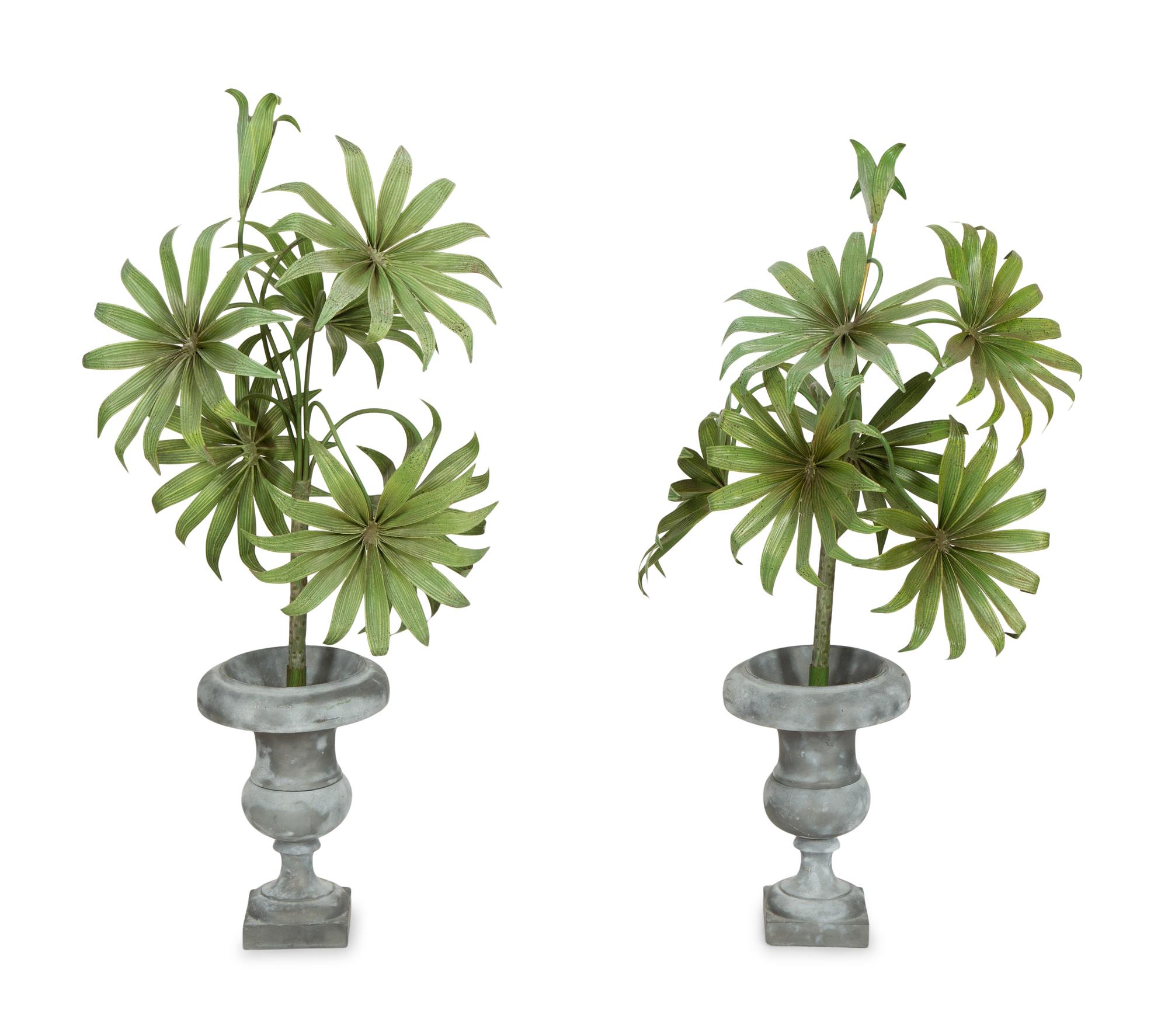 A Pair of Painted Tole Models of Palm Trees