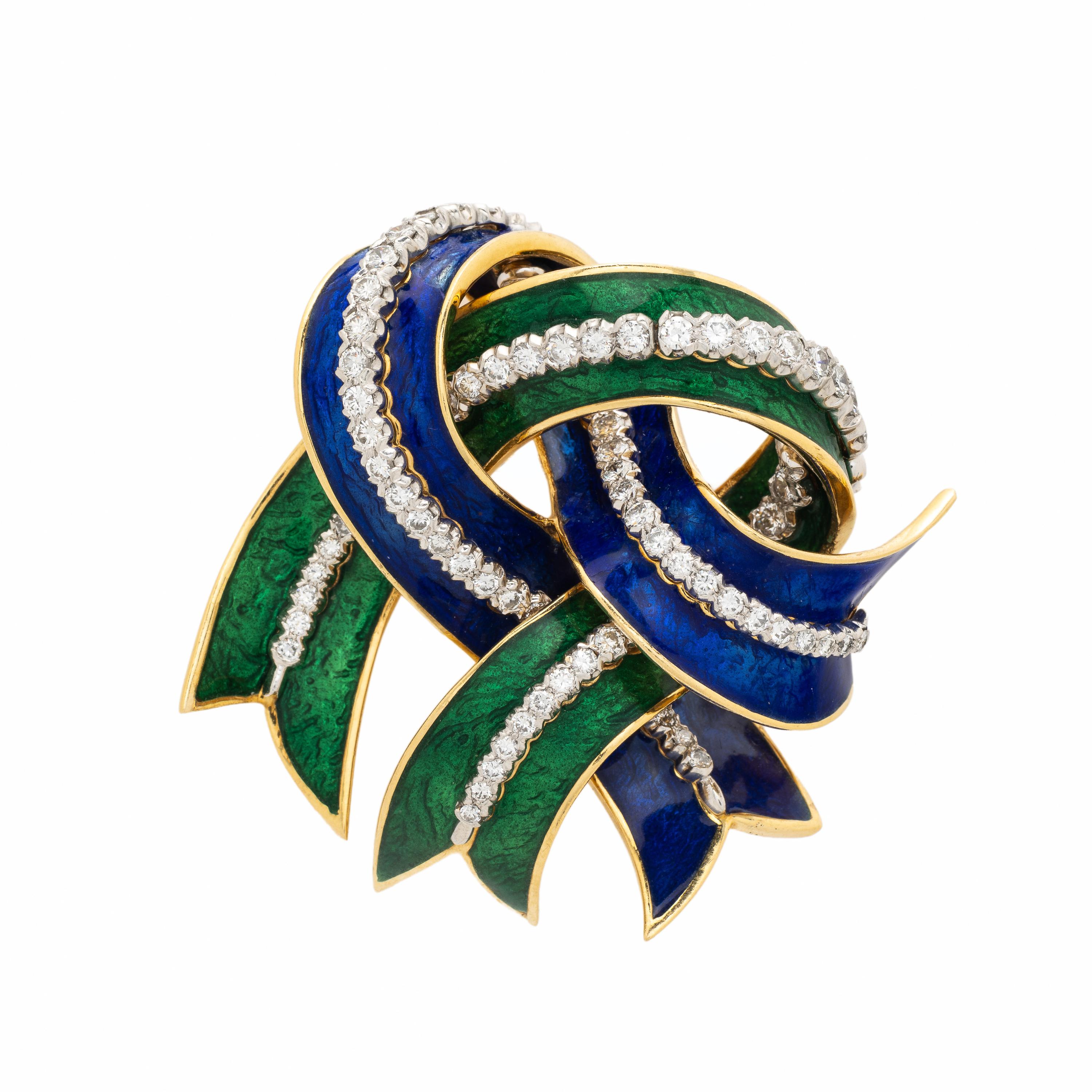 DAVID WEBB, YELLOW GOLD, ENAMEL, AND DIAMOND BROOCH