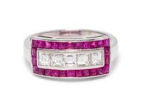 An 18 Karat White Gold, Diamond and Ruby Ring,