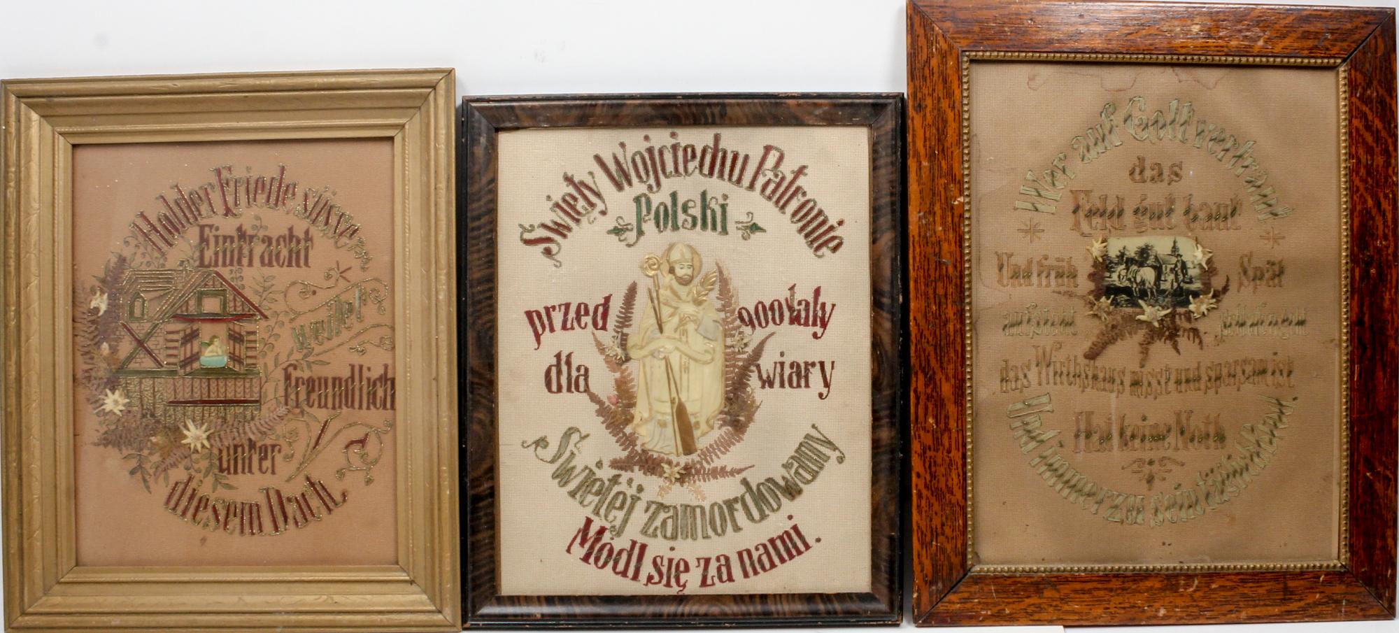 Three European Needleworks Height of largest 15 1/2 x width 11 1/2 inches. — 19TH/20TH CENTURY