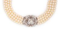 CULTURED PEARL AND DIAMOND MULTISTRAND NECKLACE