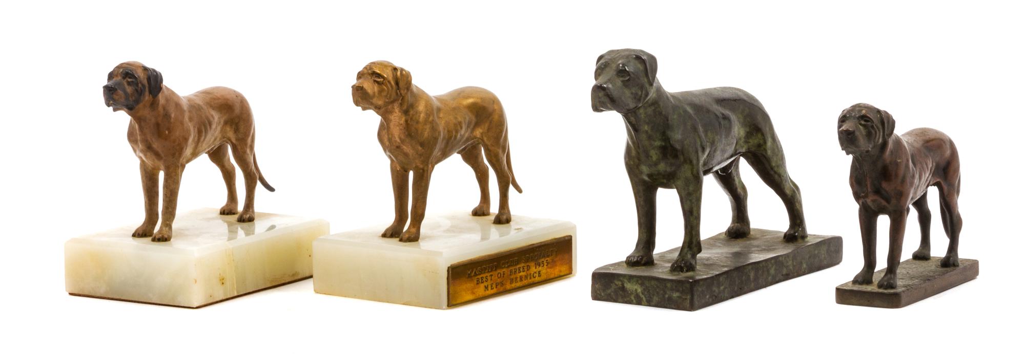 A Group of Four Bronze Mastiffs Width of widest 6 1/2 inches.