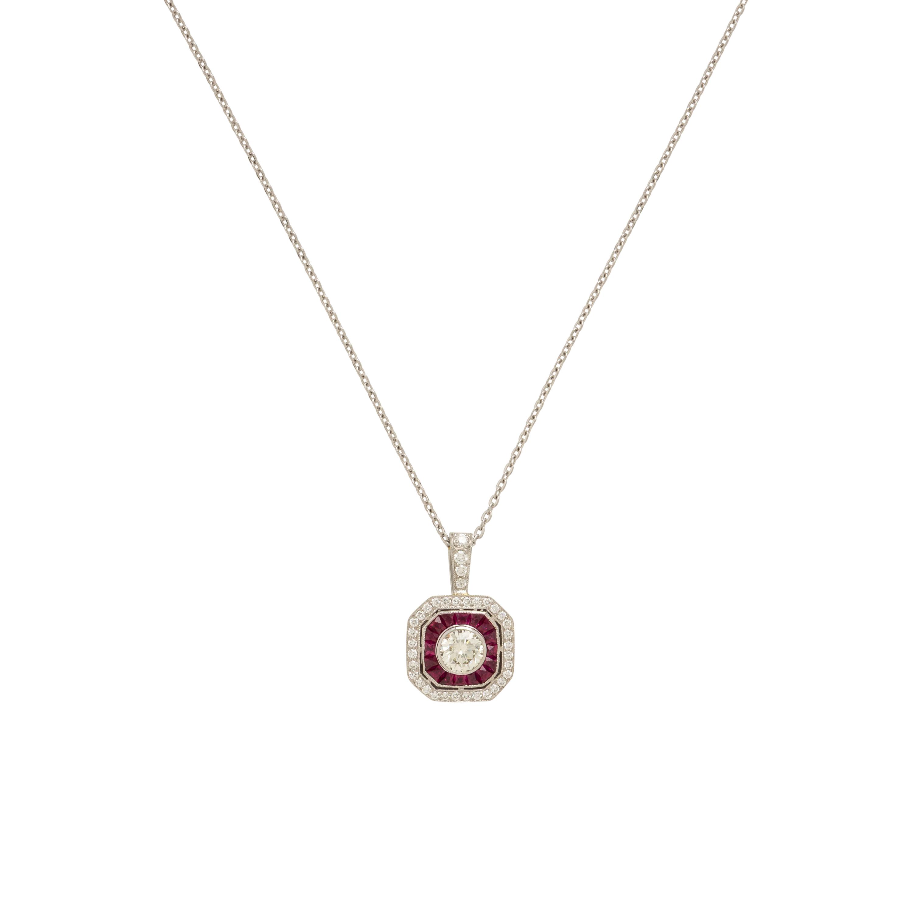 Diamond, Ruby, and Platinum Pendant Necklace