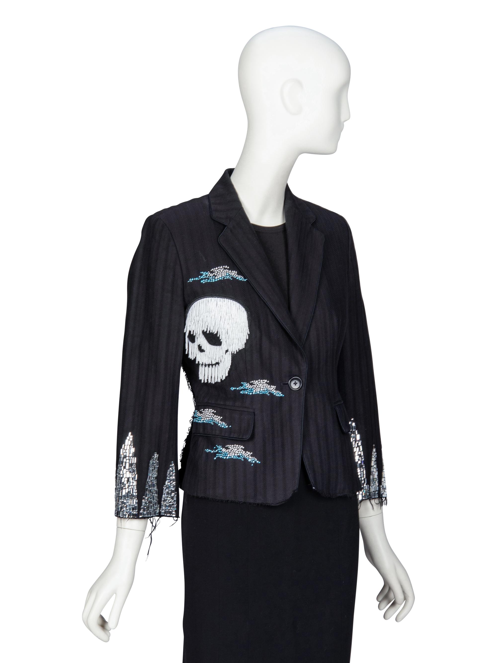 LIBERTINE, EMBELLISHED DISTRESSED SKULL BLAZER