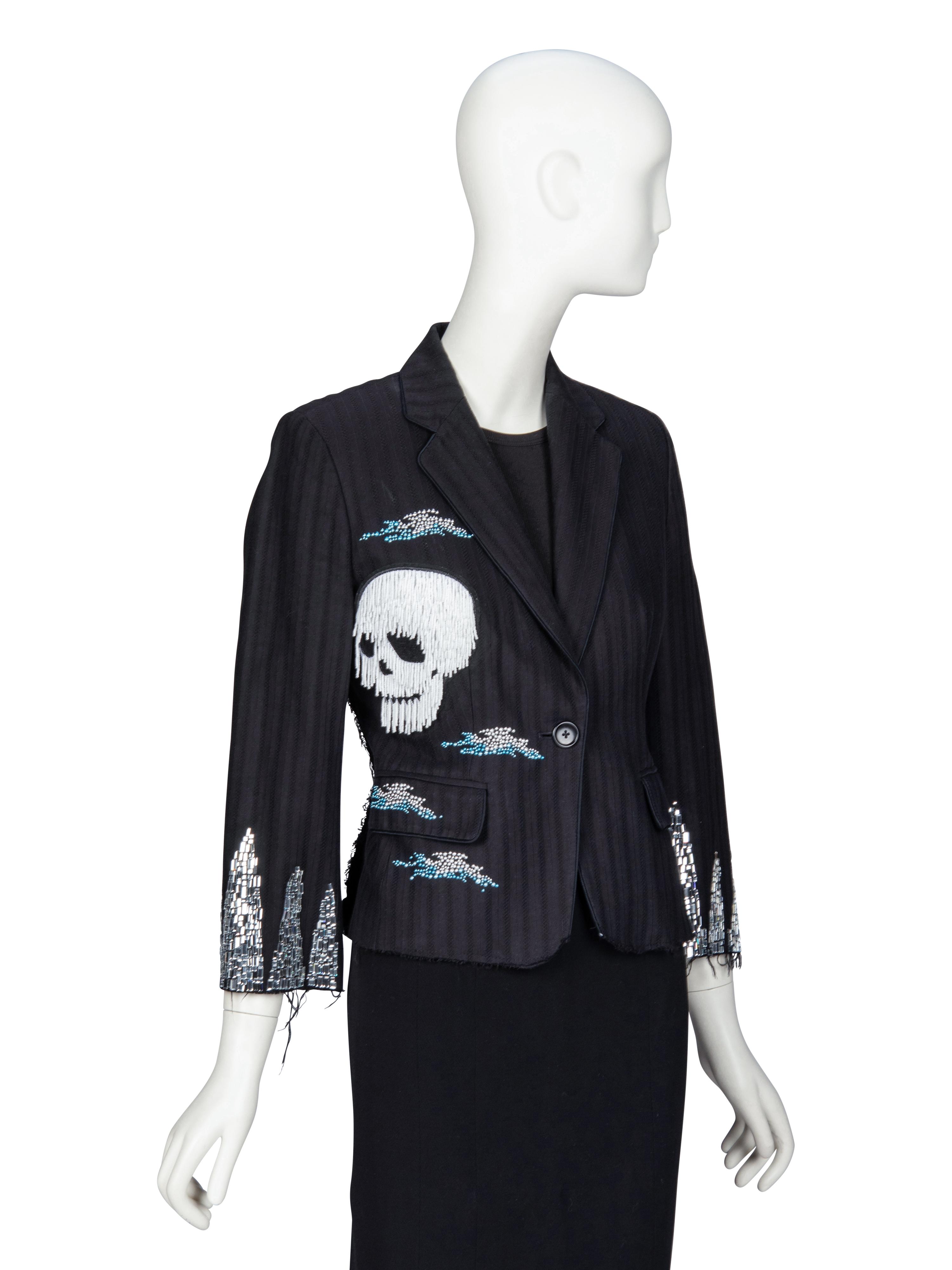 LIBERTINE, EMBELLISHED DISTRESSED SKULL BLAZER