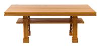 A Contemporary Low Oak Table, after Frank Lloyd Wright Height 15 x width 38 x depth 22 inches. — LATE 20TH CENTURY