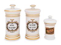 Three French White Glass Apothecary Jars