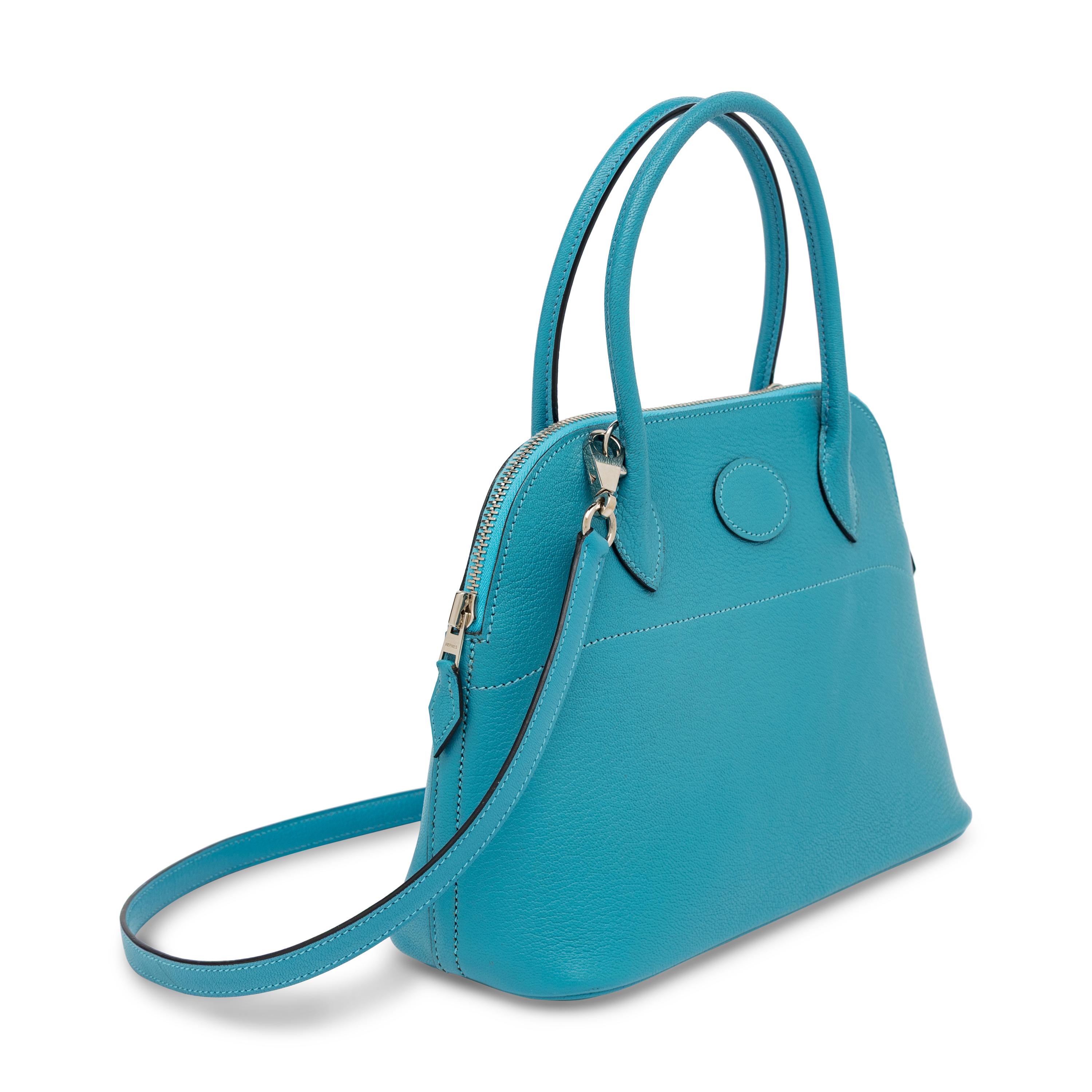 Hermès, Bolide 27 Bag in Turquoise Chevre Mysore