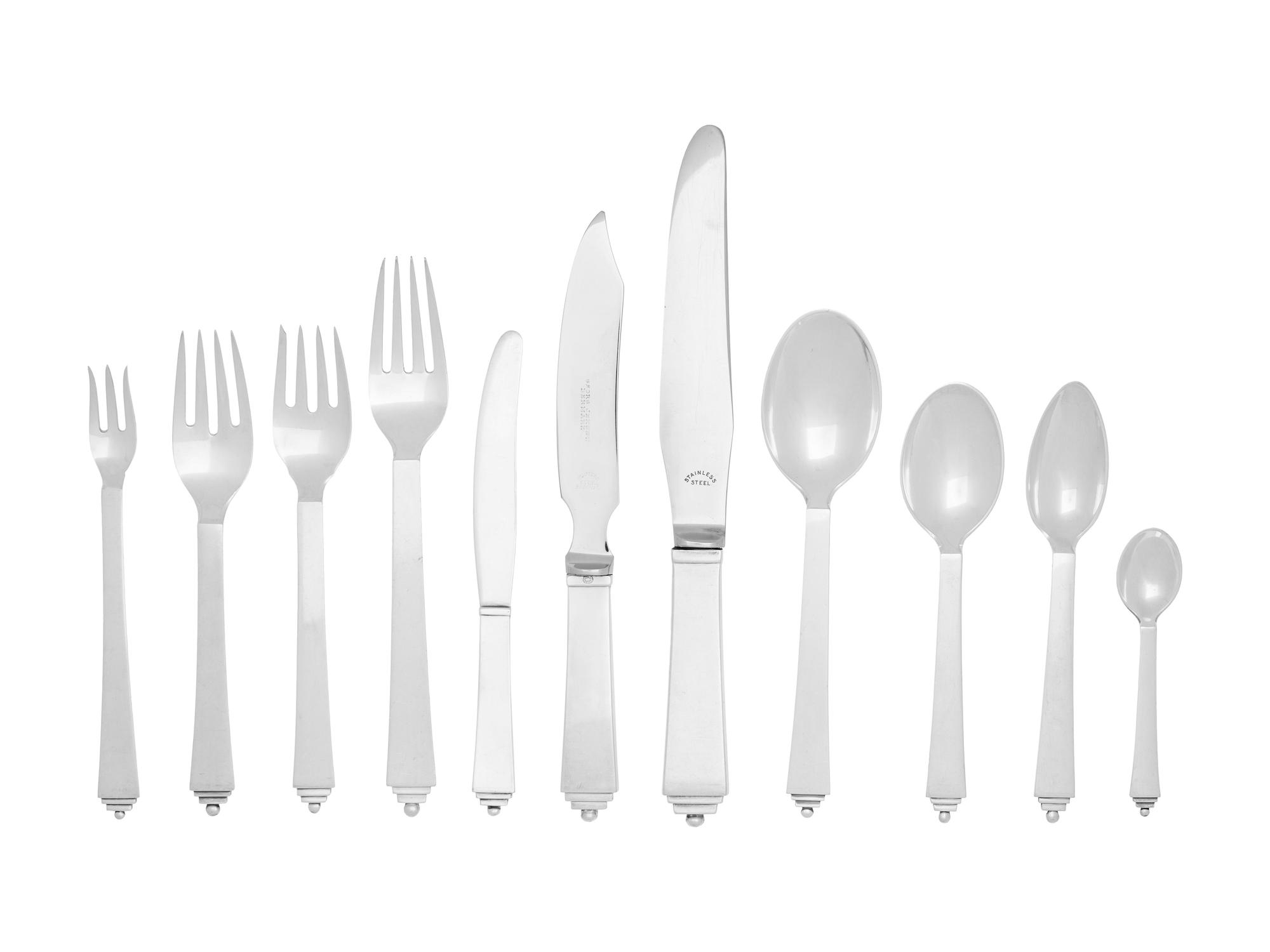 A Georg Jensen Pyramid Silver Flatware Service