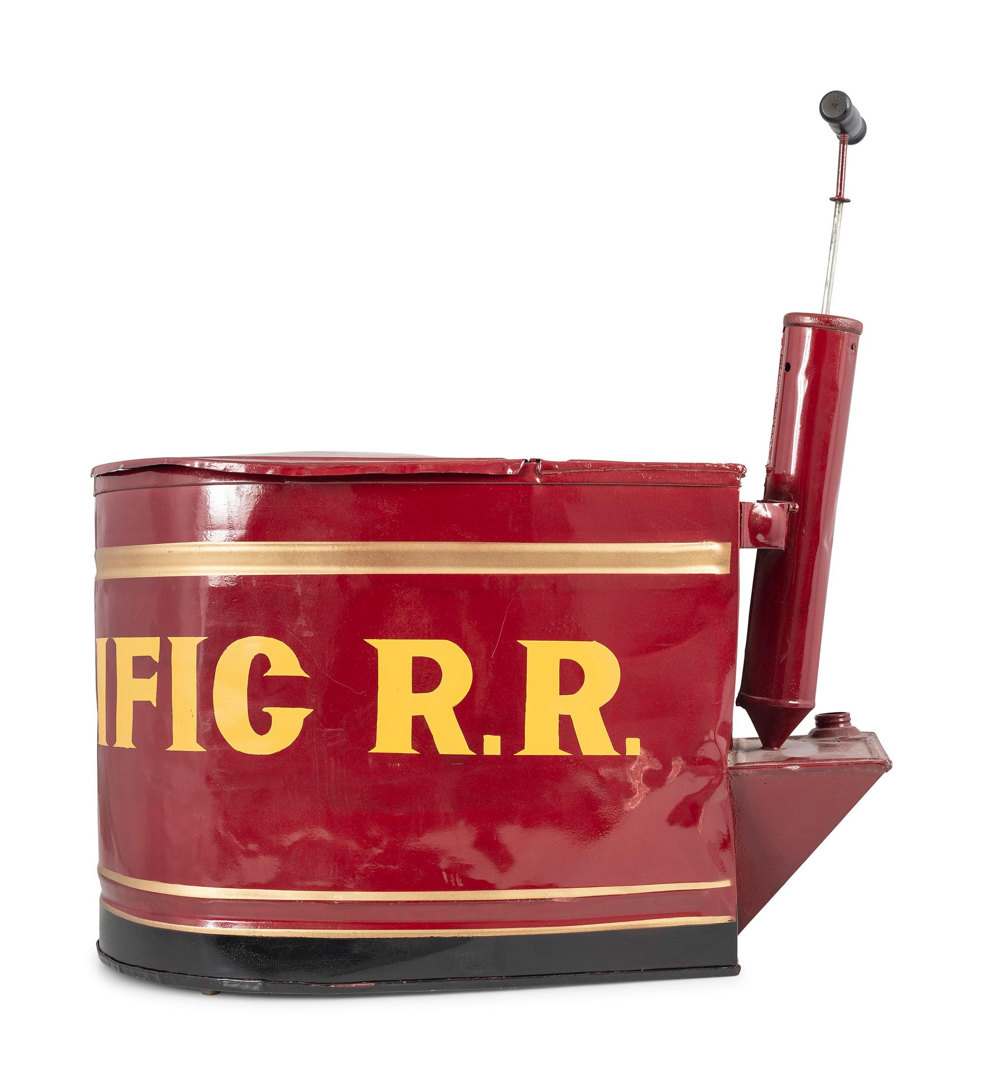 A Painted Tin Pump Operated Vessel