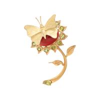 CORAL, PERIDOT, AND YELLOW GOLD FLOWER BROOCH