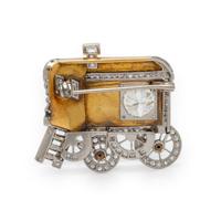 Yellow Gold, Platinum, and Diamond Caboose Brooch