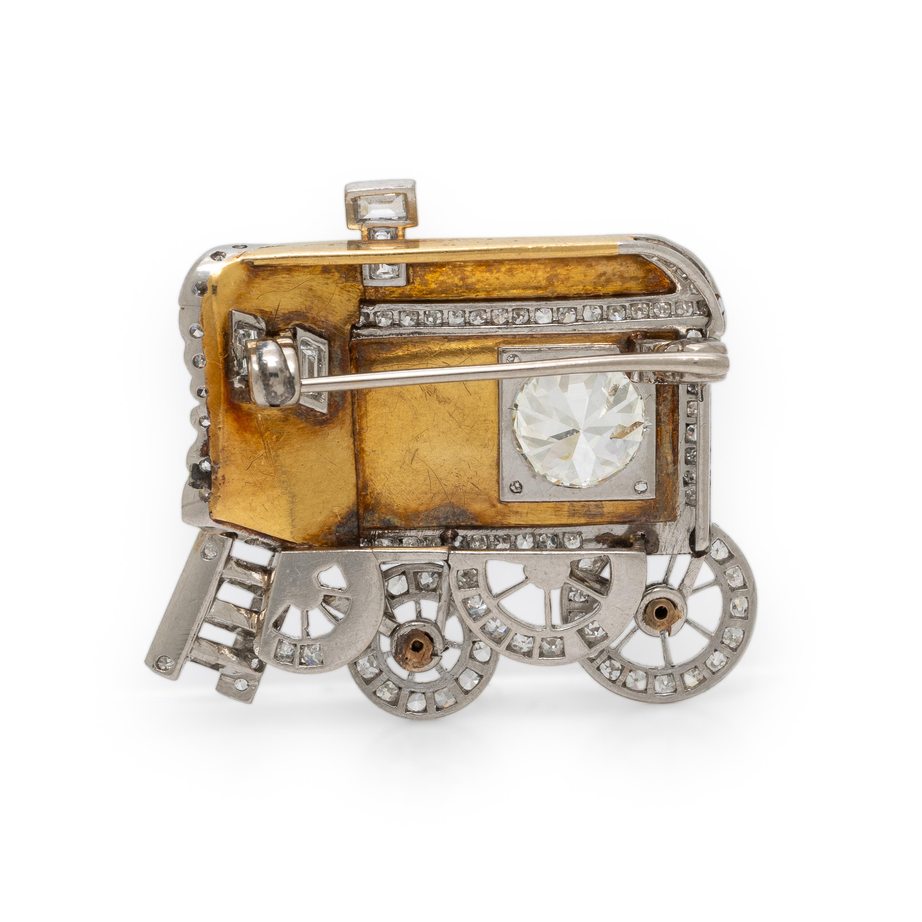 Yellow Gold, Platinum, and Diamond Caboose Brooch