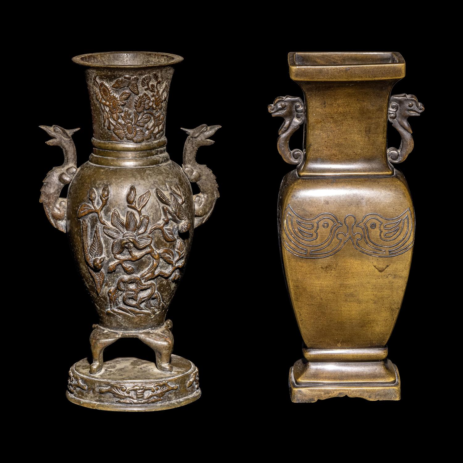 Two Japanese Bronze Vases