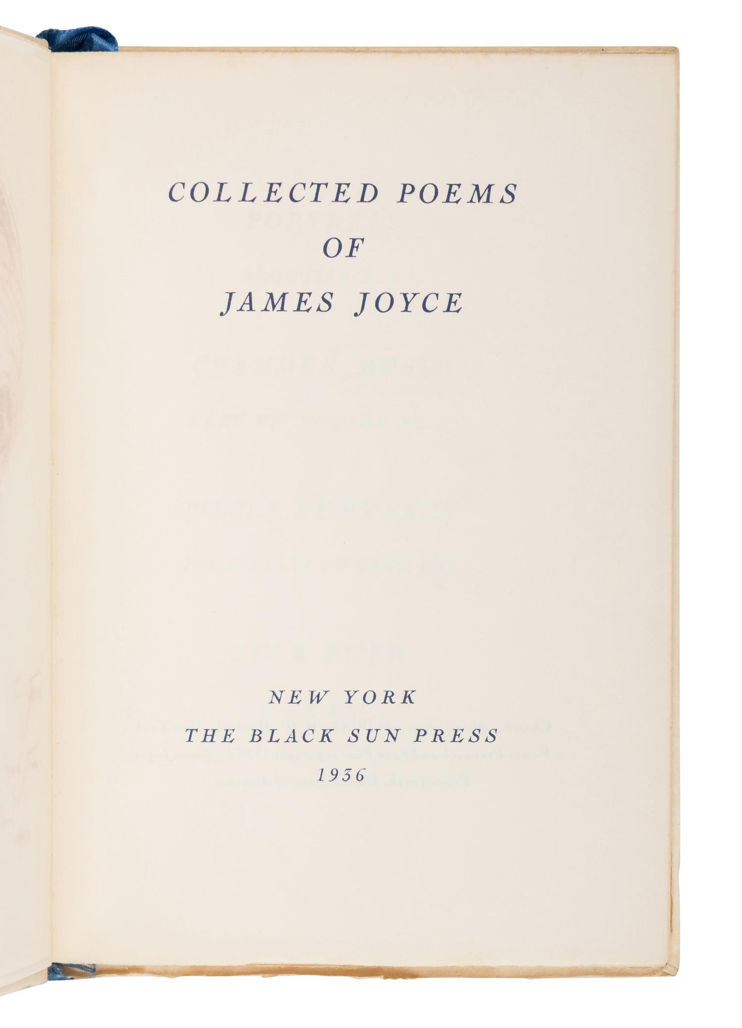 JOYCE, James (1882-1941). Collected Poems . New York: The Black Sun Press, 1936.