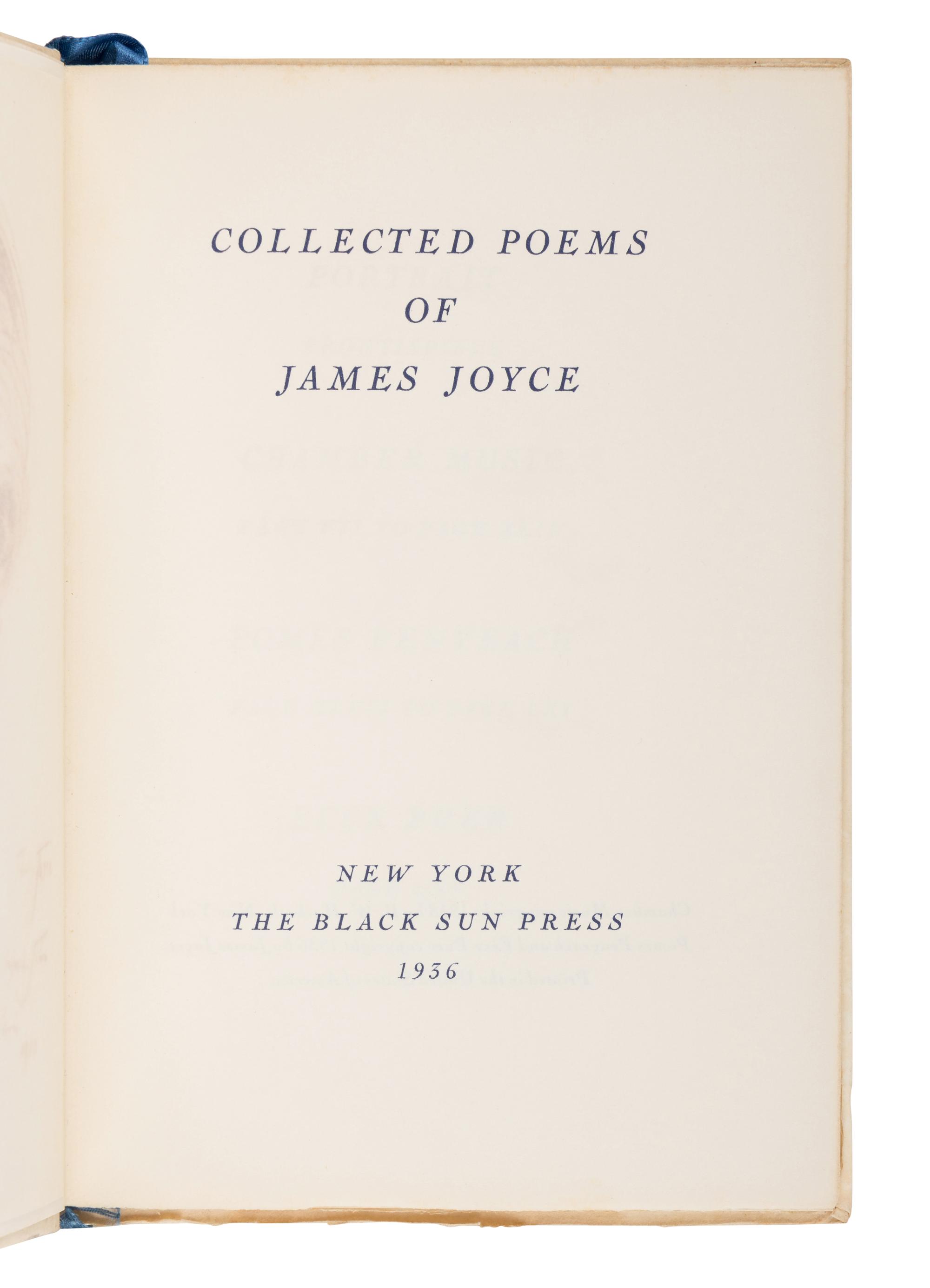 JOYCE, James (1882-1941). Collected Poems . New York: The Black Sun Press, 1936.