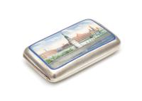A Russian Enameled Silver Cigarette Case, Mark of Gustav Klingert, Moscow, Late 19th/Early 20th Century, the lid decorated with a paint