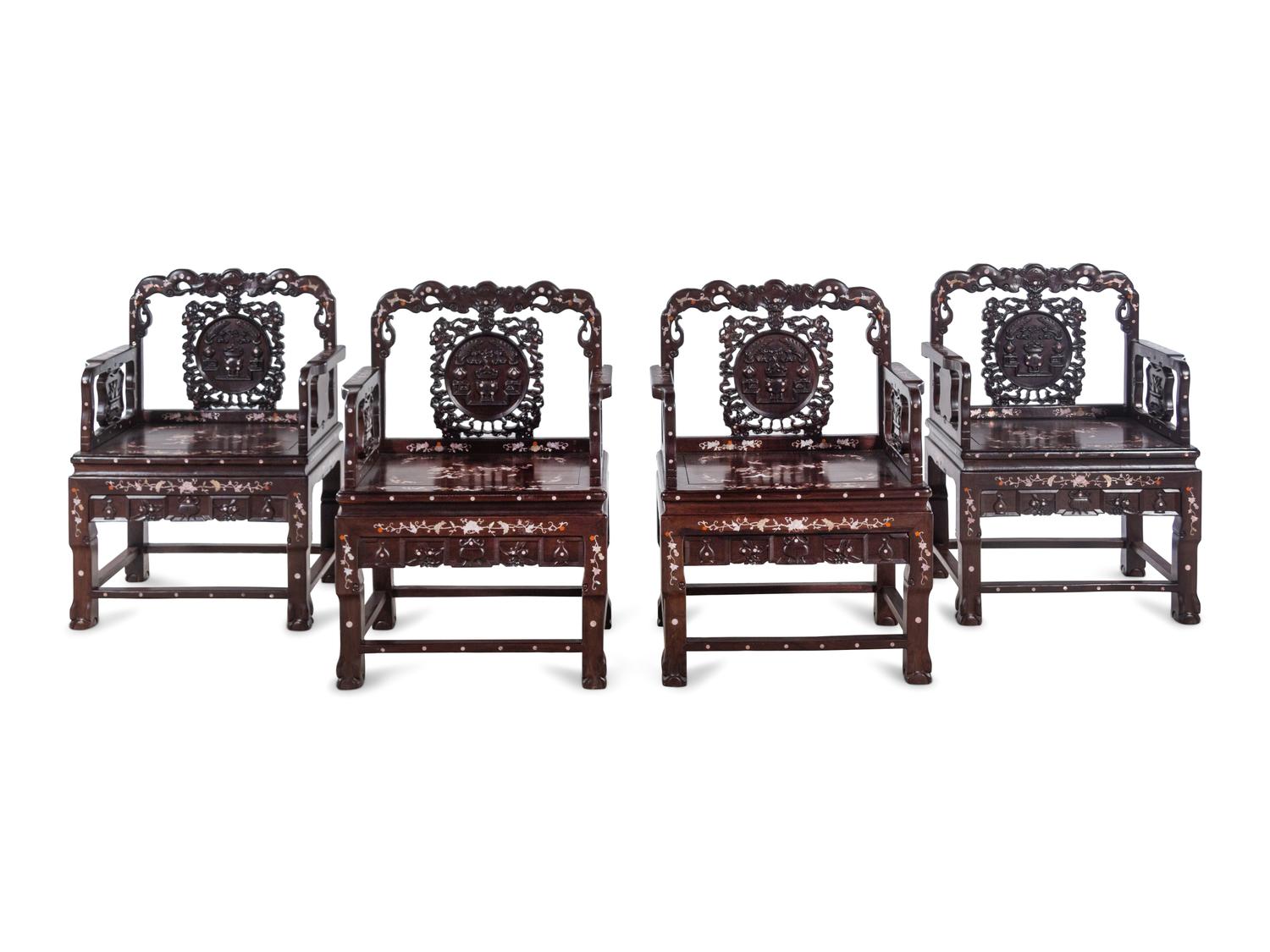A Set of Chinese Rosewood and Mother-of-Pearl Inlaid Furniture