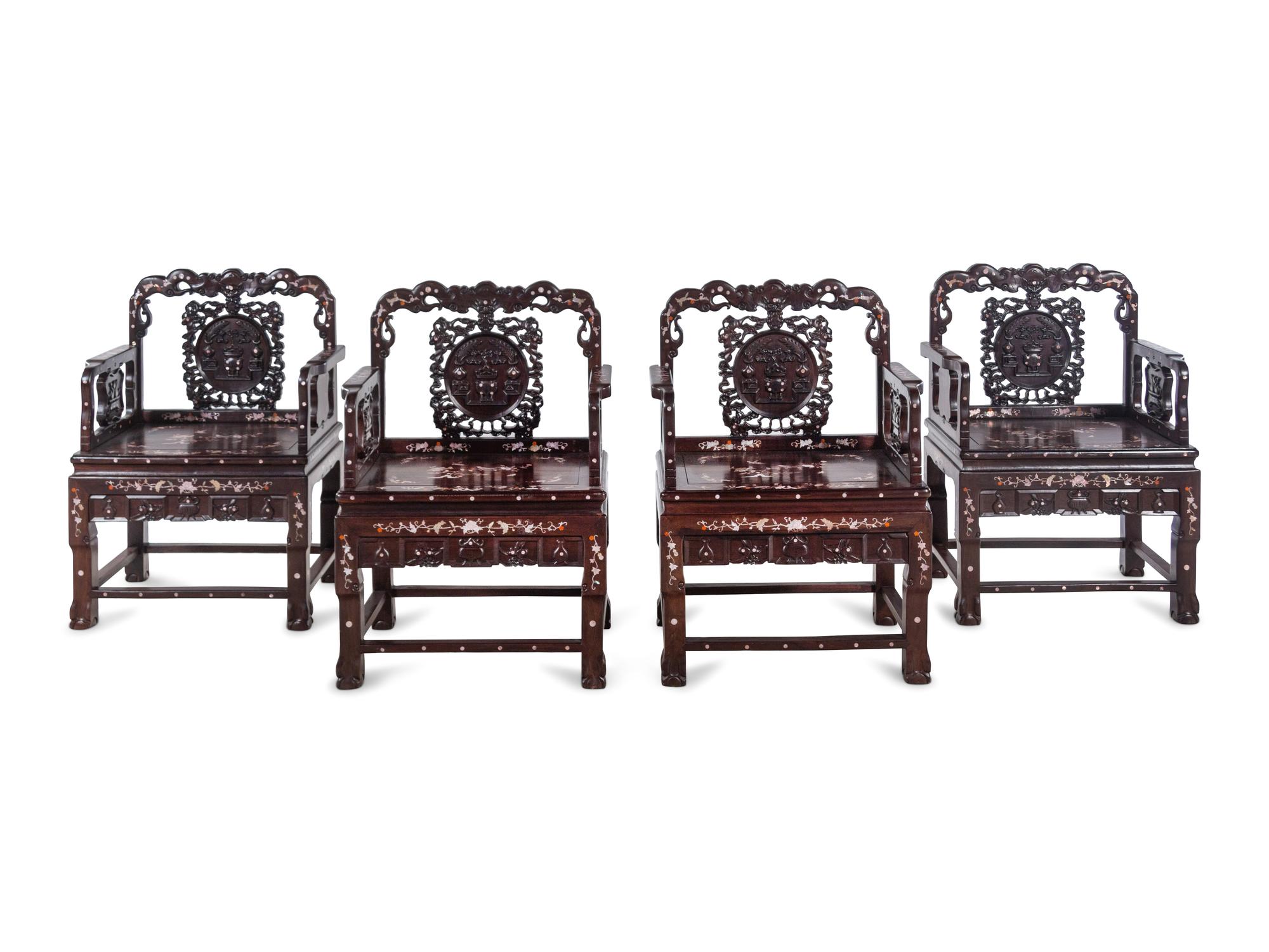 A Set of Chinese Rosewood and Mother-of-Pearl Inlaid Furniture