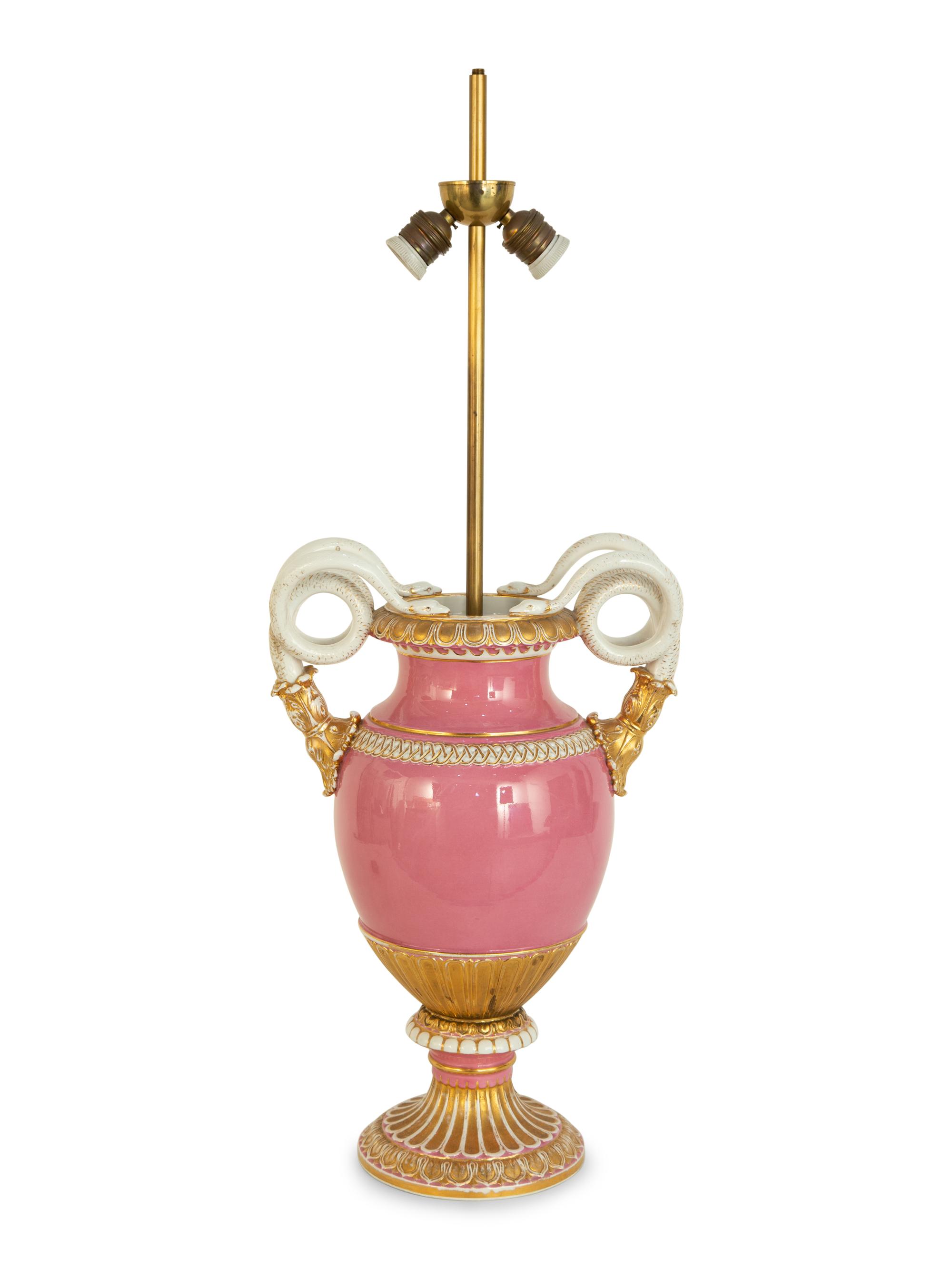 A Meissen Porcelain Snake Handled Vase Mounted as a Lamp
