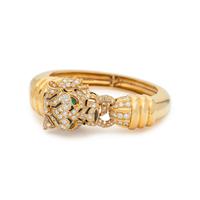 DAVID WEBB, DIAMOND, EMERALD AND ENAMEL TIGER BANGLE BRACELET