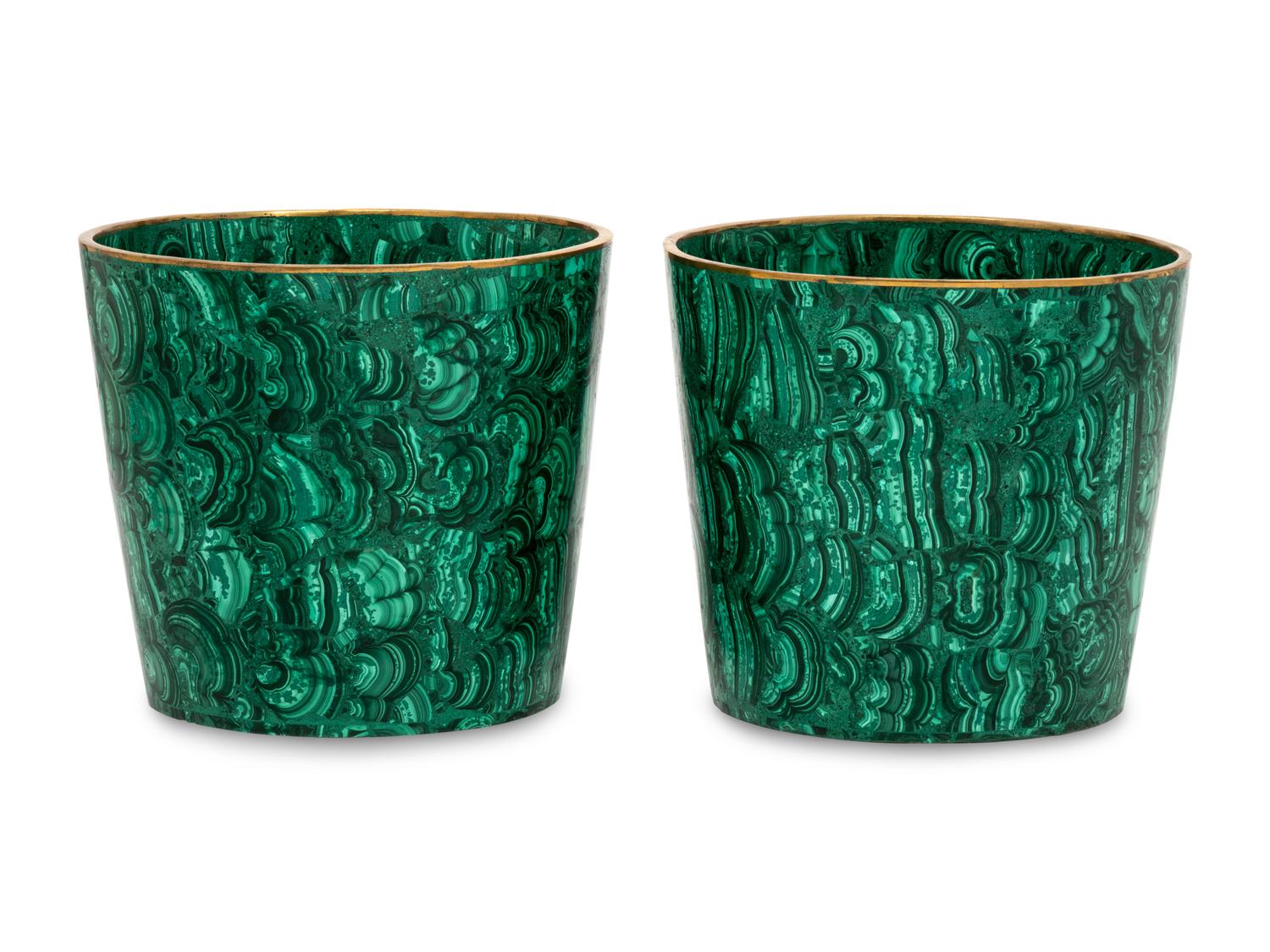 A Pair of Bronze Mounted Malachite Cache Pots