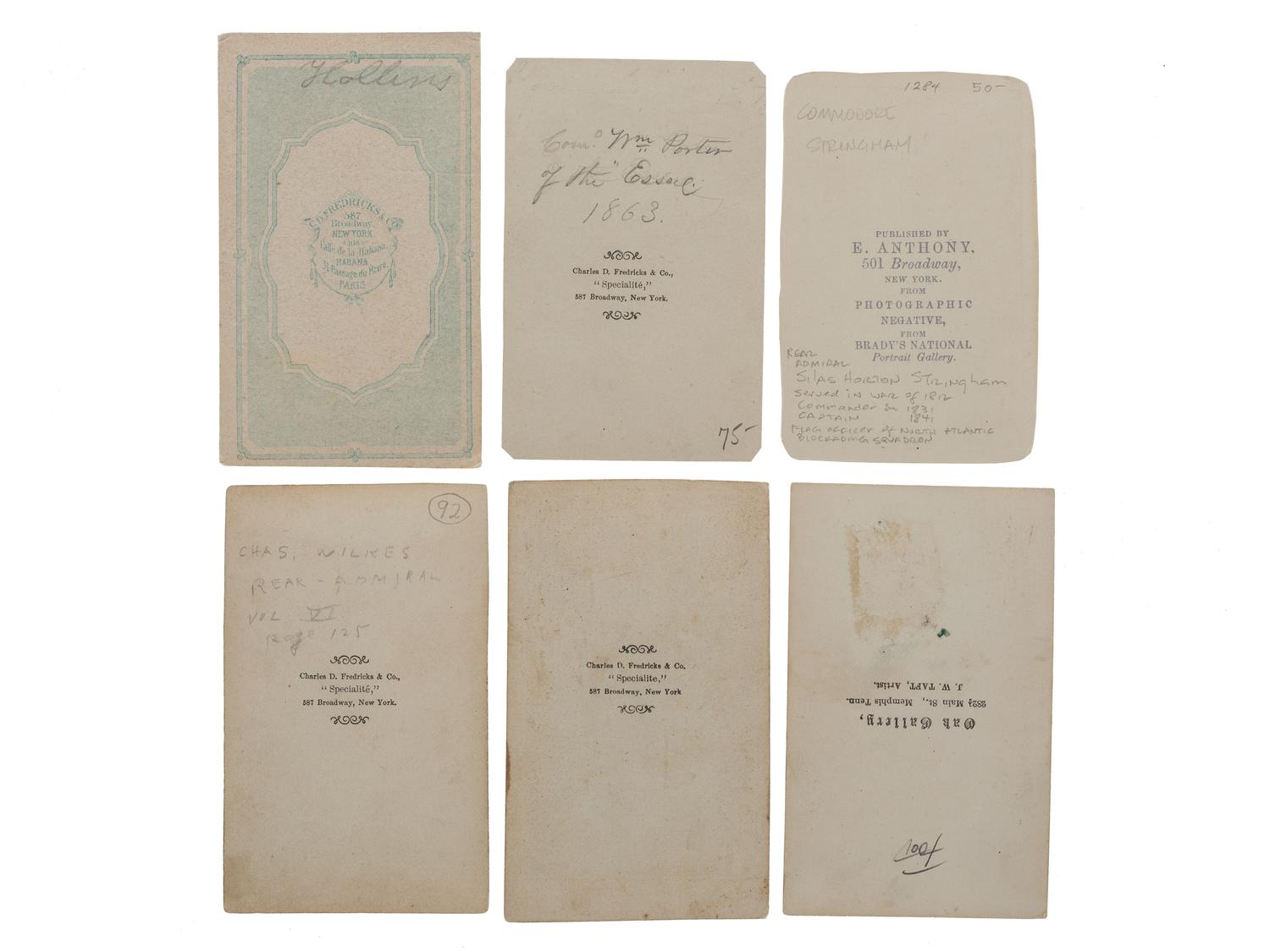 [CIVIL WAR]. A group of 6 CDVs of Union Navy flag officers, comprising: