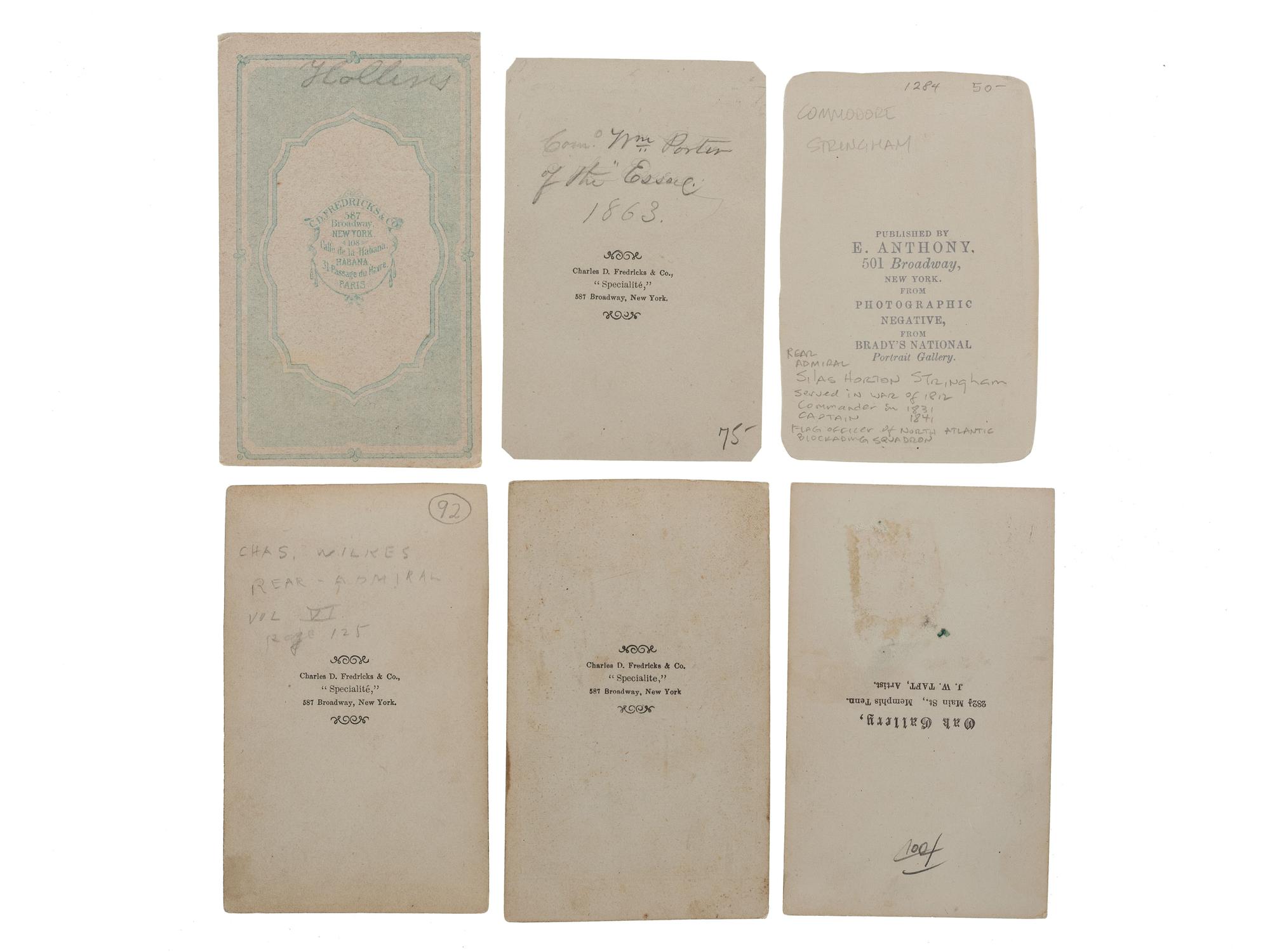 [CIVIL WAR]. A group of 6 CDVs of Union Navy flag officers, comprising:
