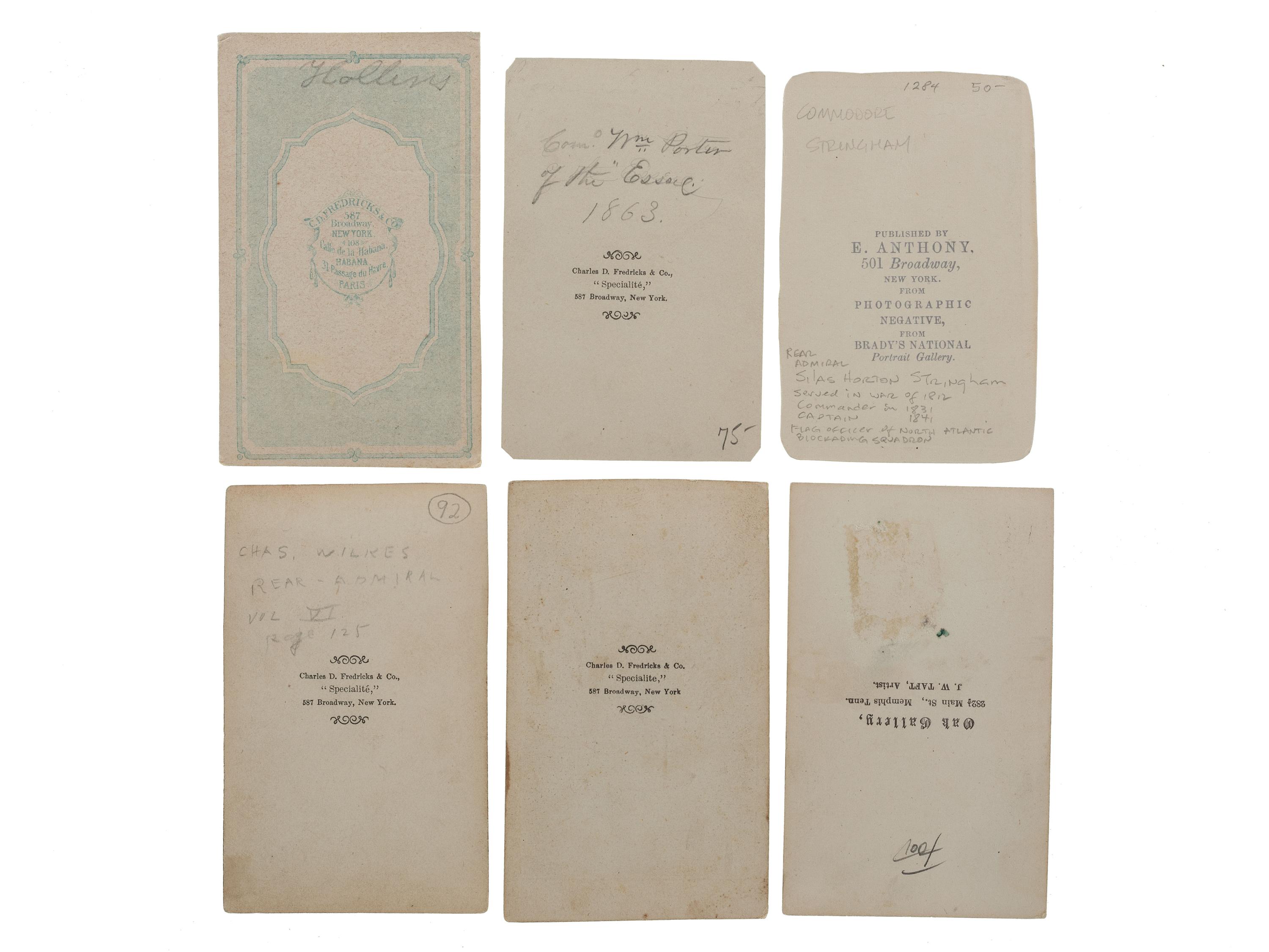 [CIVIL WAR]. A group of 6 CDVs of Union Navy flag officers, comprising: