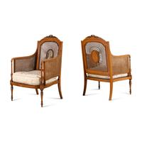 A Pair of Edwardian Satinwood and Polychrome Painted Armchairs