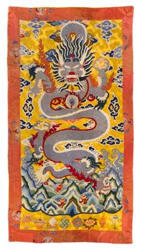 A Large Chinese Embroidered Silk Rectangular Panel QING DYNASTY 85 1/2 x 47 inches. — QING DYNASTY