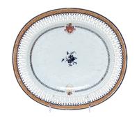 A Chinese Export Porcelain Armorial Serving Dish Width 10 7/8 inches.
