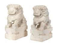 A Pair of Chinese Carved White Marble Foo Lions Height 19 1/2 inches. — 19TH/20TH CENTURY