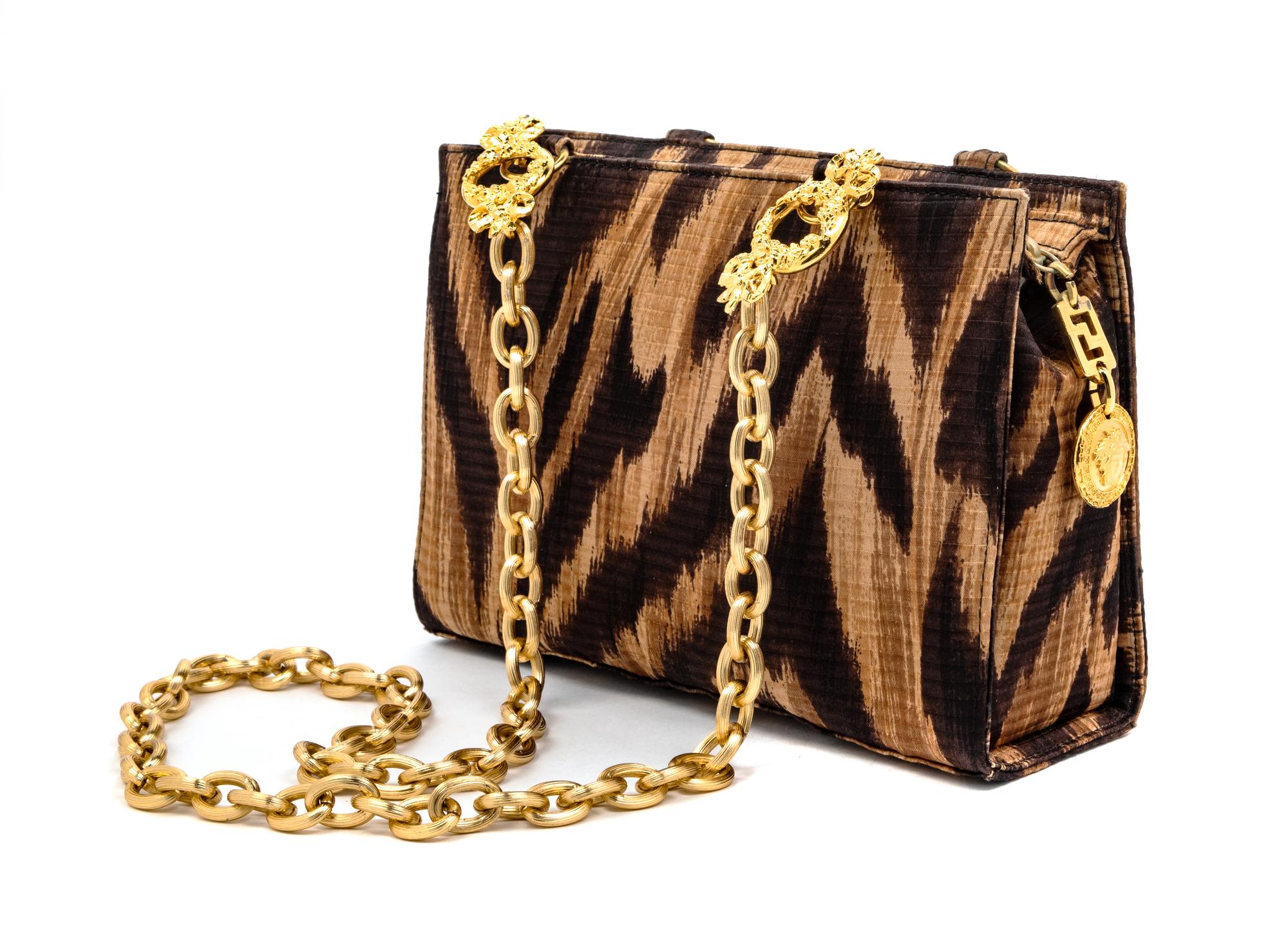 Versace Animal Print Shoes and Handbag, 1990s Handbag: 9.25" L x 2.75" W x 6.25" H; shoes: 37.5