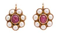 A Collection of Yellow Gold, Star Ruby and Cultured Pearl Jewelry, 9.90 dwts.