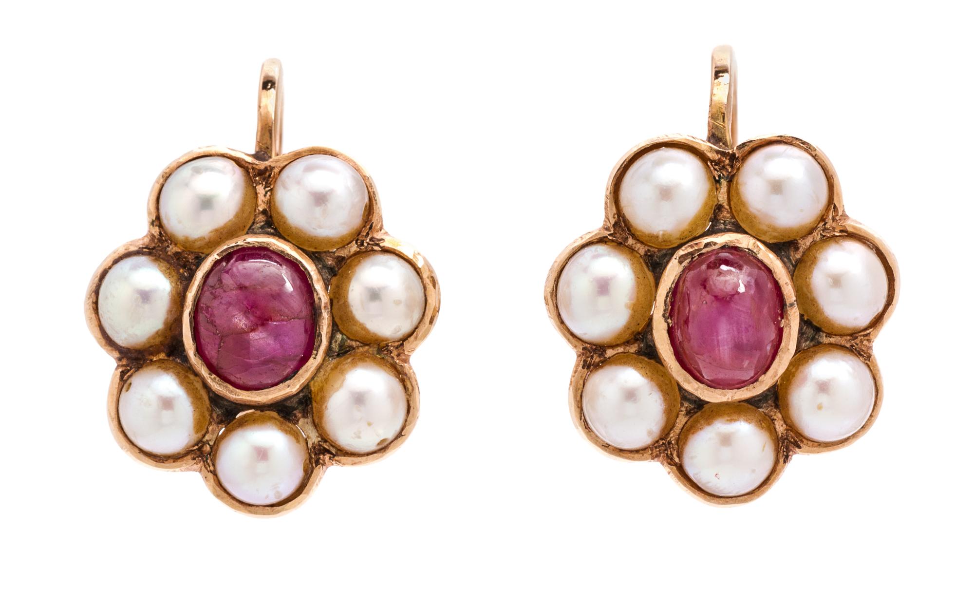 A Collection of Yellow Gold, Star Ruby and Cultured Pearl Jewelry, 9.90 dwts.