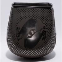 Blackware Pottery Vase, with Rabbits