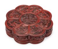 A Chinese Carved Red Lacquer Floriform Box