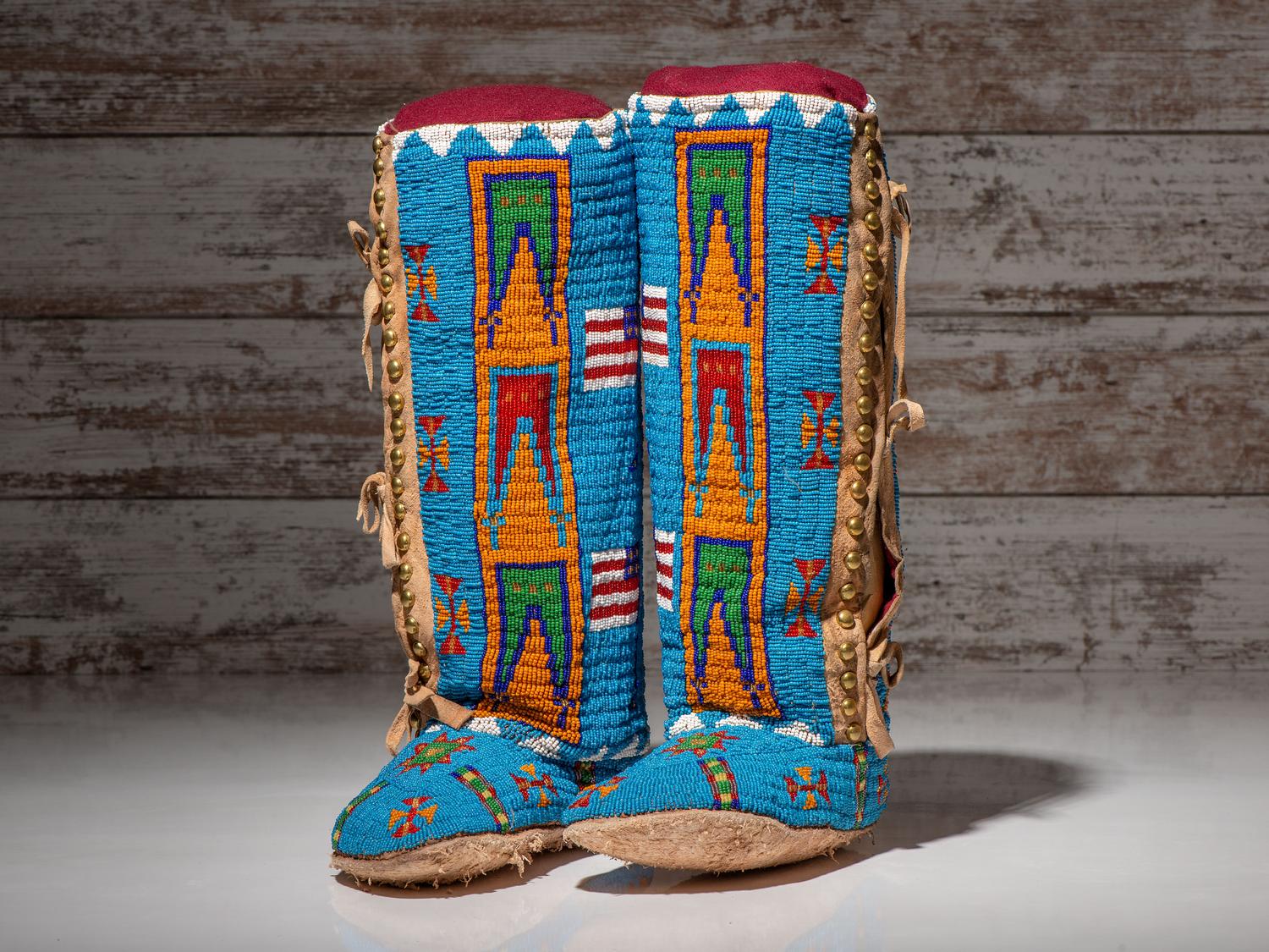 Beaded Dress and Boot Moccasins, with American Flags