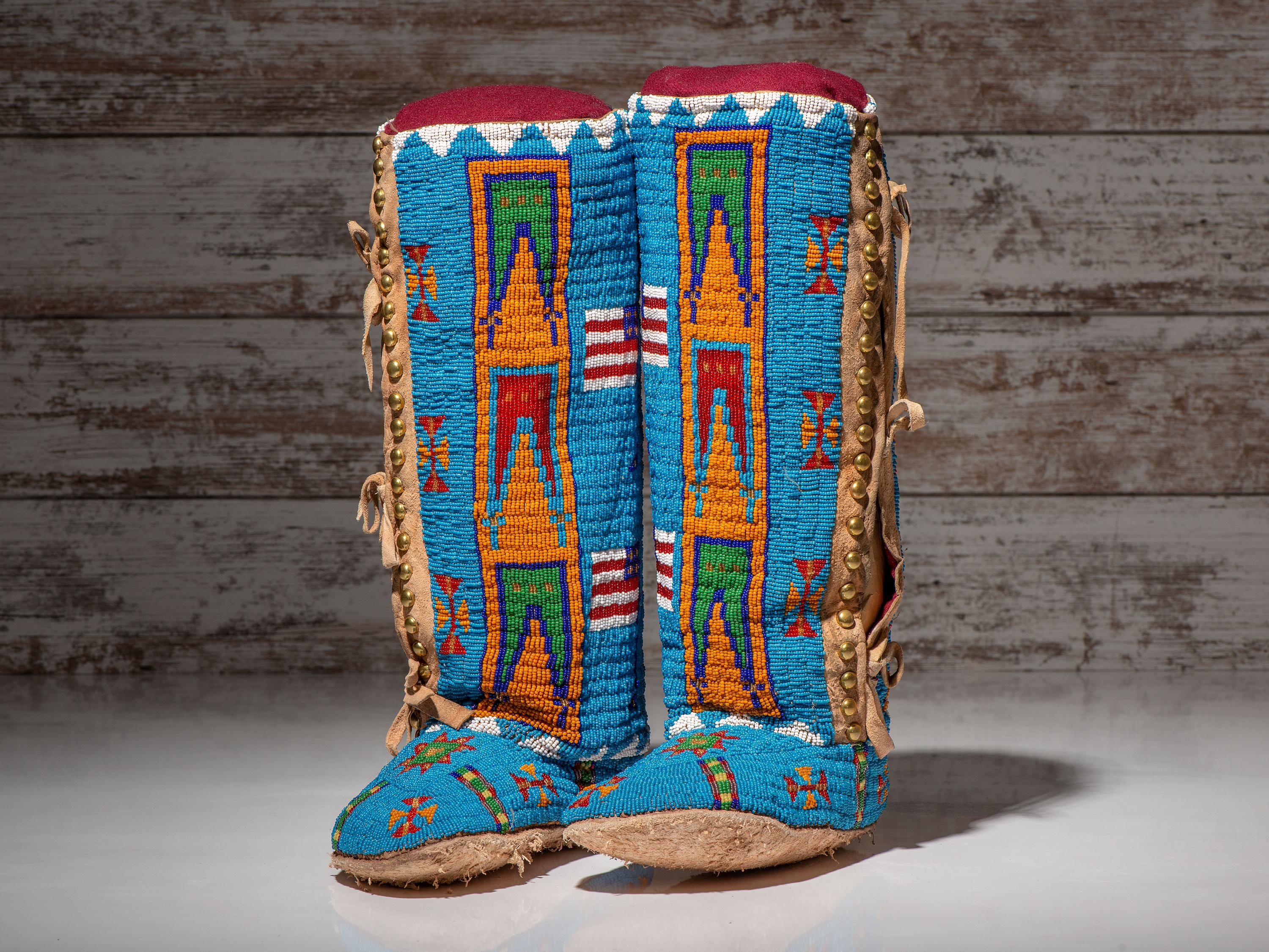 Beaded Dress and Boot Moccasins, with American Flags
