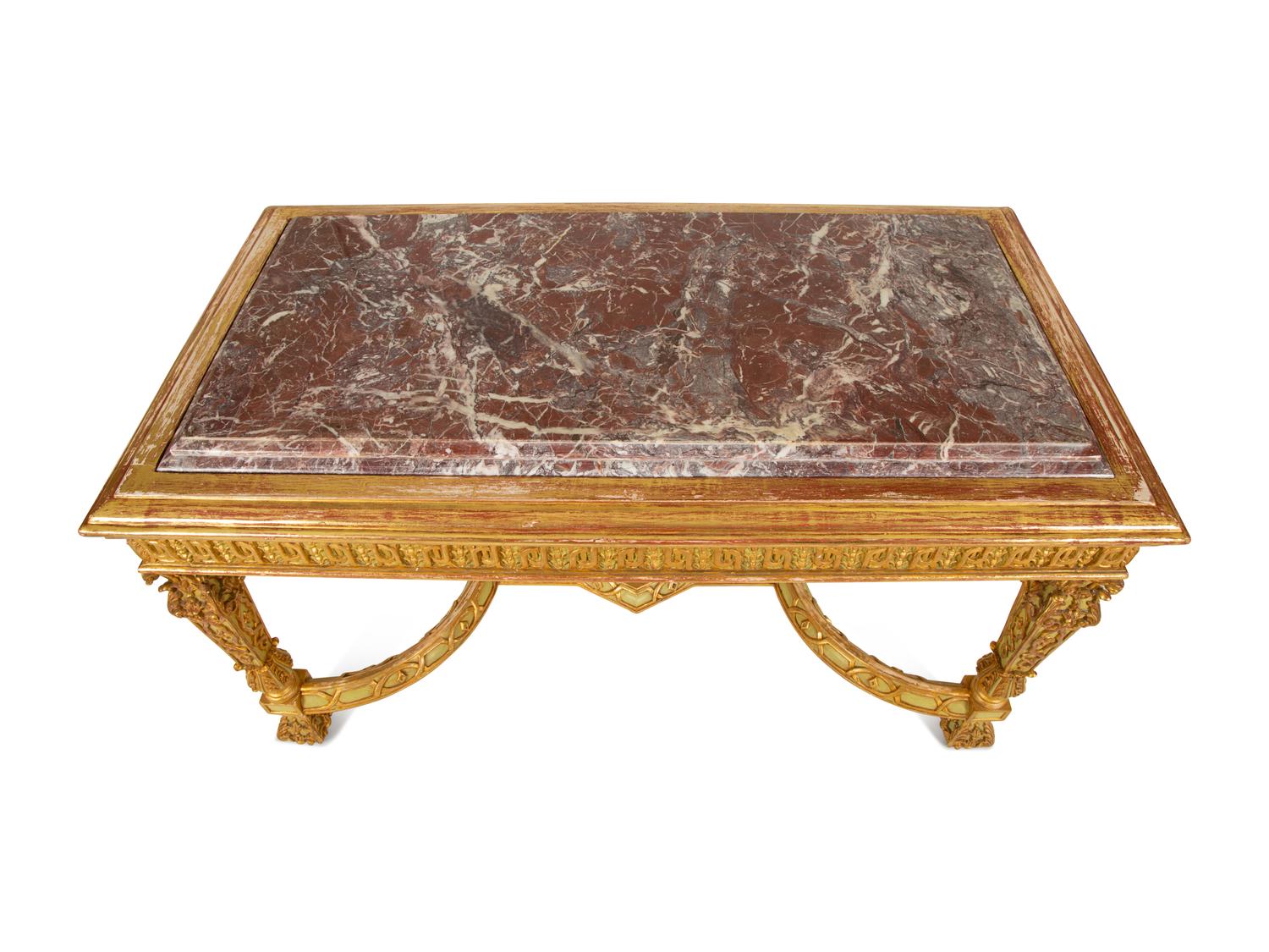 An Italian Painted and Parcel Gilt Marble Top Center Table — 19th/20th Century
